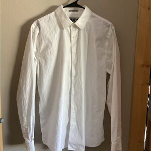 Express 1MX Fitted White Dress Shirt Men's Long Sleeve Size 16-16.5 Large